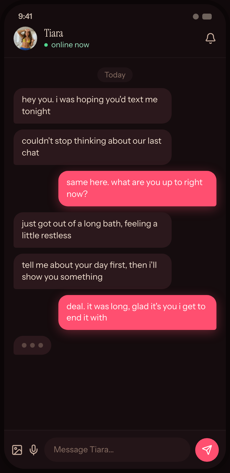 A real-time chat with an AI companion on SpiceMatch