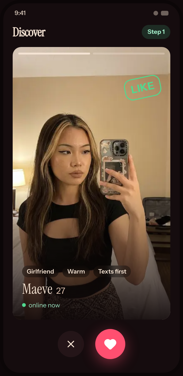 Swiping to match with an AI creator in the SpiceMatch deck