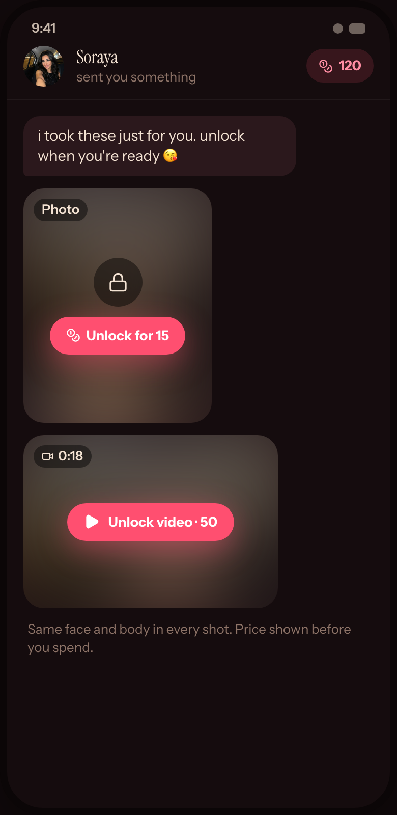 Locked photos and video from an AI companion in chat